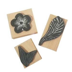 NOOLIBIRD Set of Three Rubber Stamps Floral Leaf Design Handmade Mexican Flowers